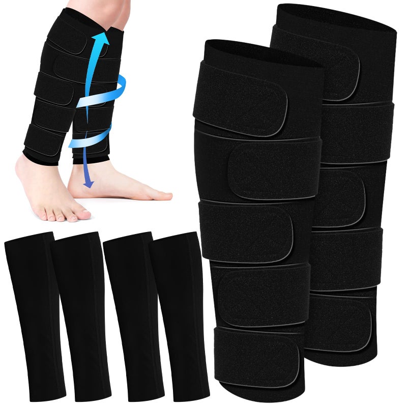 Croknit 3 Pairs Lymphedema Compression Leg Wraps Adjustable Lower Leg Cover up Medical Shin Splint Wrap for Heaviness FatigueBlack